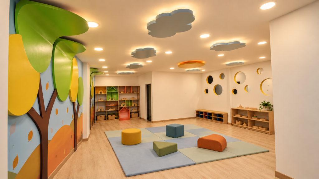 Aula infantil con luz cálida-2